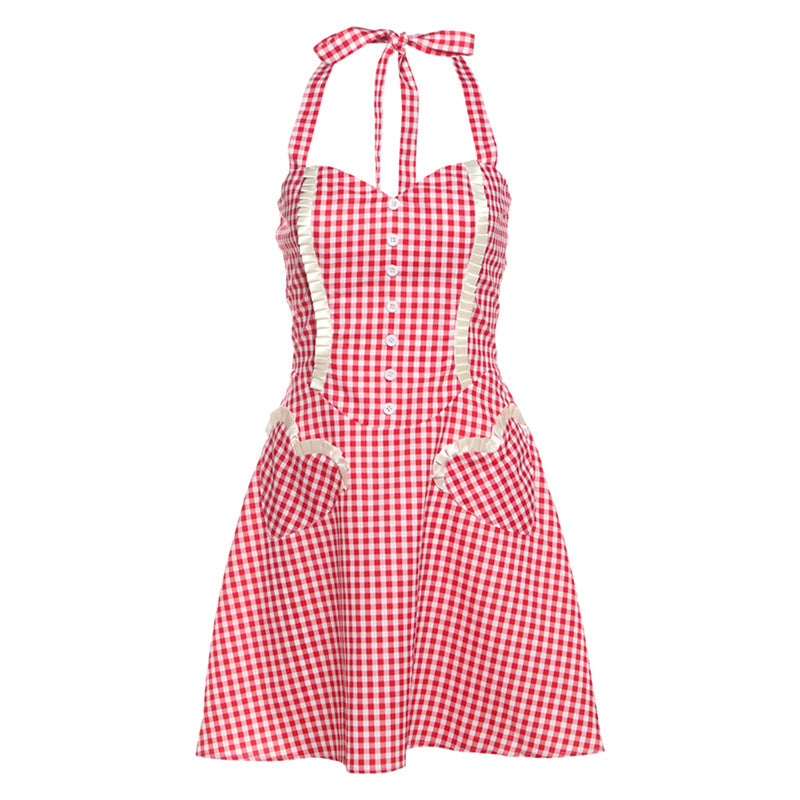 Damen Retro-Hängerchen mit Karomuster und seitlichen Taschen EB