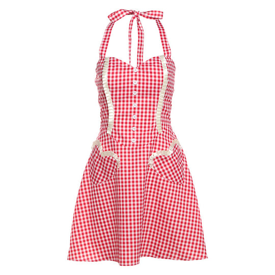 Damen Retro-Hängerchen mit Karomuster und seitlichen Taschen EB