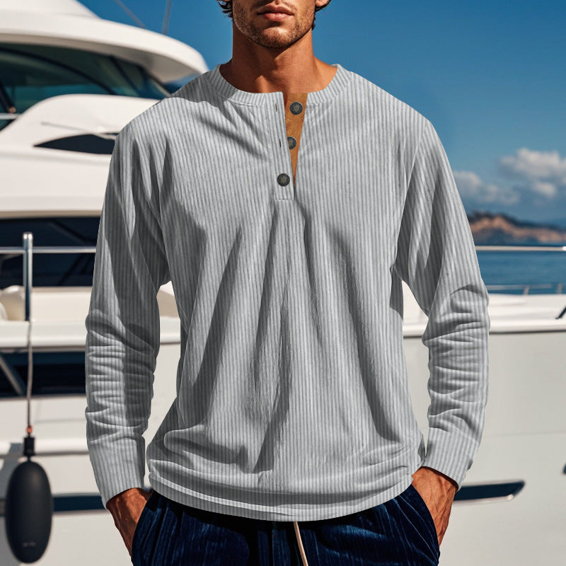 Herren Langarmshirt mit Knopfleiste und Rippstruktur EB