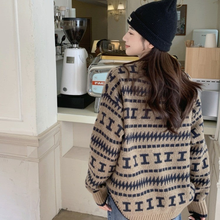 Damen Strickpullover mit modernem geometrischem Muster EB