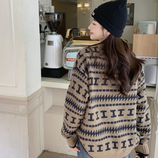 Damen Strickpullover mit modernem geometrischem Muster EB