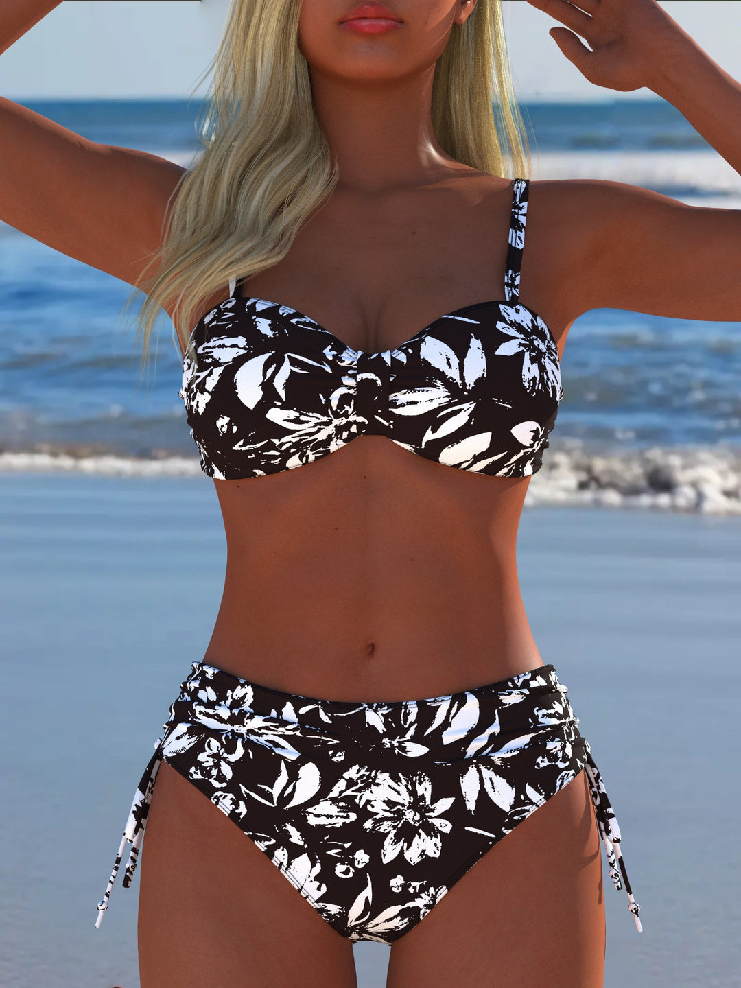 Damen Bikini-Set mit gepolstertem Balconette-Oberteil und hoch geschnittenem Höschen EB