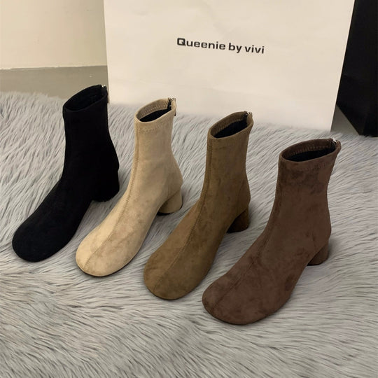 Damen Elegante Stiefeletten mit modischem Blockabsatz und Reißverschluss EB