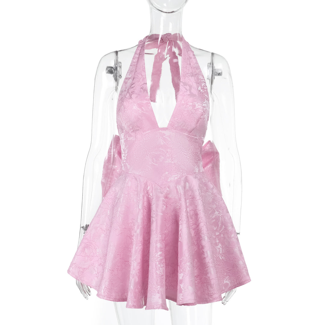 Damen Kleid mit tiefem V-Ausschnitt und ausgestelltem Rock EB