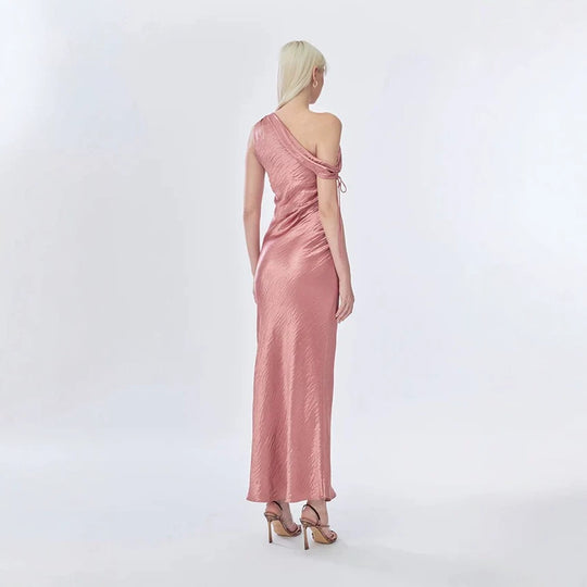 Damen elegantes langes asymmetrisches Kleid mit raffiniertem Rüschendetail EB