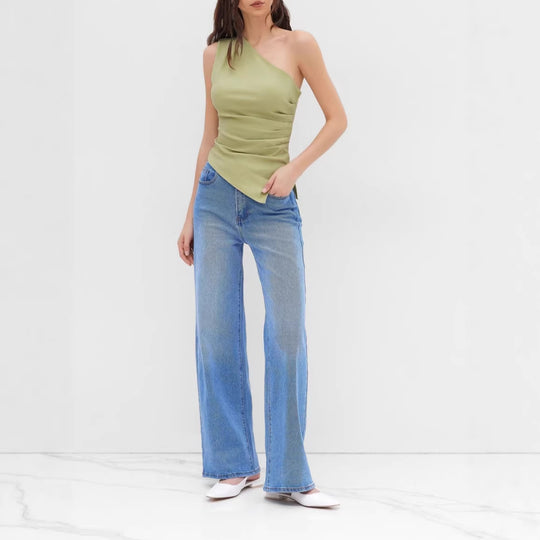Damen asymmetrisches Top mit raffiniertem Drapierungsdesign EB