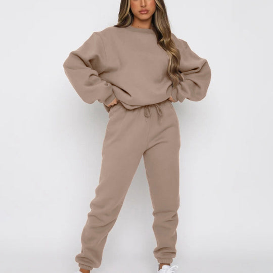 Damen nan weit geschnittenes Fleece-Freizeitset mit Sweatshirt und Jogginghose EB
