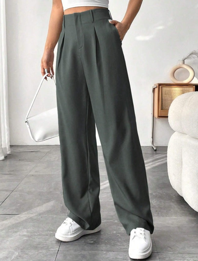 Damen Elegante Bundfaltenhose mit weitem Schnitt EB