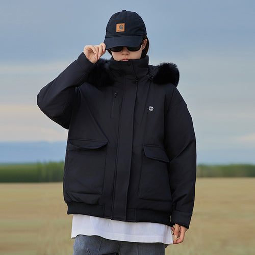 Damen isolierte Pufferjacke mit abnehmbarem Kunstfellkragen und großen Eingrifftaschen EB