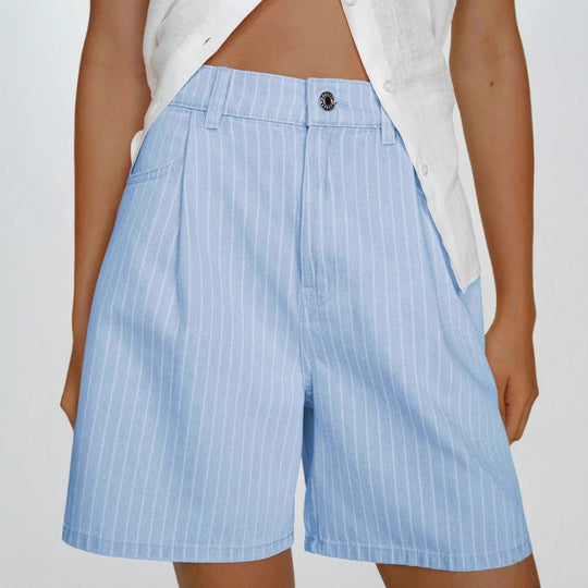 Damen Hoch taillierte Stoff-Shorts im modischen Streifen-Design EB
