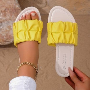 Damen Komfortable Riemchen-Sandalen mit modischem Falten-Design EB
