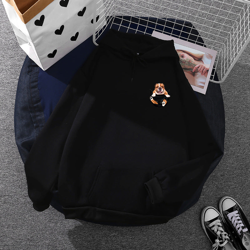 Unisex nan Kapuzenpullover mit Bulldoggen-Taschenpatch, oversized Schnitt und angerauter Fleece-Innenseite EB