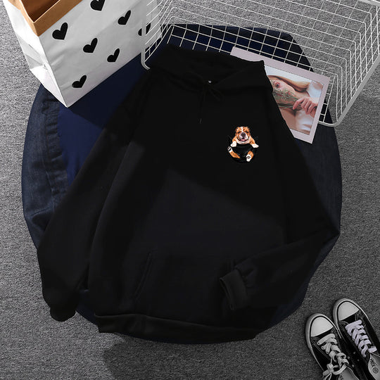 Unisex nan Kapuzenpullover mit Bulldoggen-Taschenpatch, oversized Schnitt und angerauter Fleece-Innenseite EB