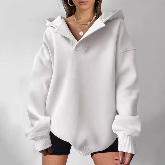 Damen Oversized Hoodie mit kurzem Kragen und praktischen Seitentaschen EB
