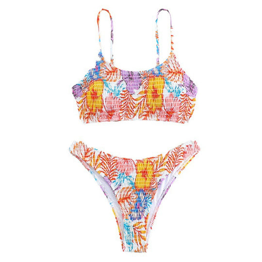 Damen Triangel-Bikini mit raffinierten Falten und floralem Design EB