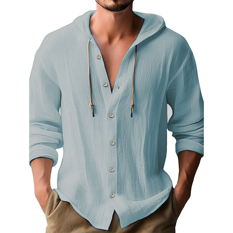 Herren lässiges Kapuzenshirt mit Knopfleiste und strukturierter Oberfläche EB