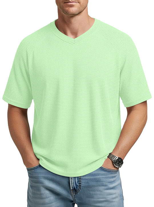Herren nan lässiges V-Ausschnitt Waffelstrick-T-Shirt aus atmungsaktivem Baumwollmix EB