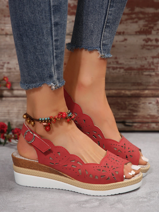 Damen Wedge-Sandalen mit elegantem Lochmuster und komfortabler Fußbettung EB