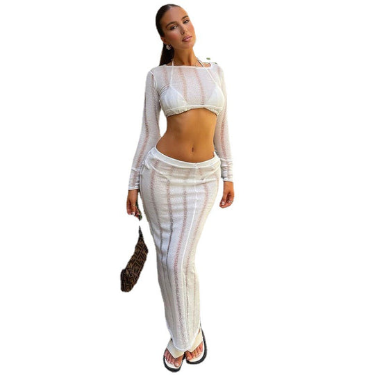 Damen elegantes und luftiges Crop-Top mit passendem Maxirock EB