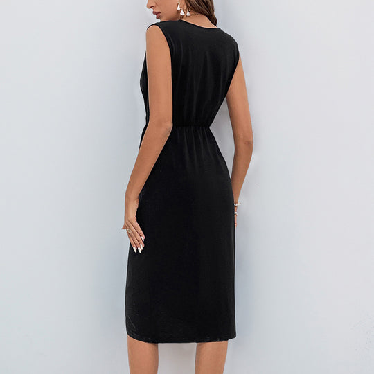 Damen Wickelkleid mit elegantem tiefem V-Ausschnitt und asymmetrischem Schnitt EB