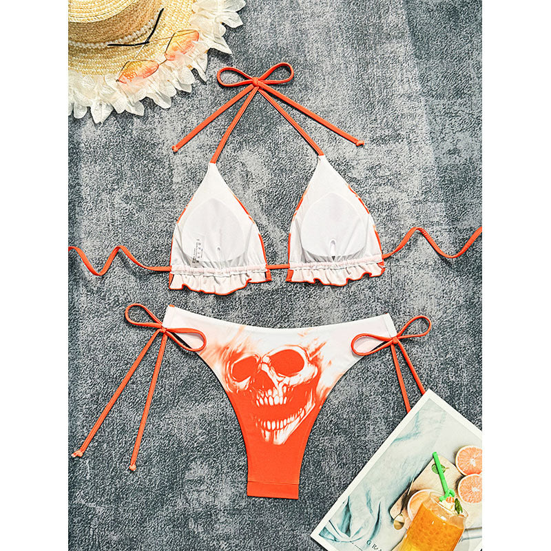 Damen Triangel-Bikini-Set mit kreativem Totenkopf-Design EB