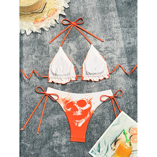 Damen Triangel-Bikini-Set mit kreativem Totenkopf-Design EB