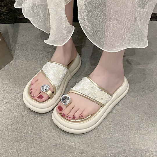 Damen trendige Flip-Flops mit floralem Dekor und funkelndem Schmuckdetail EB