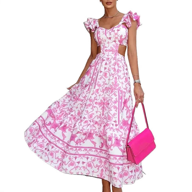 Damen Elegantes Maxikleid mit Cut-out-Design und Rüschendetails EB