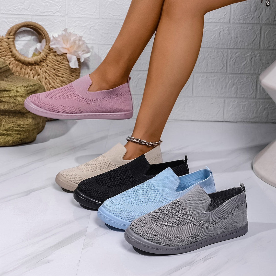 Damen bequeme Slip-On Sneakers mit atmungsaktivem Strickdesign EB