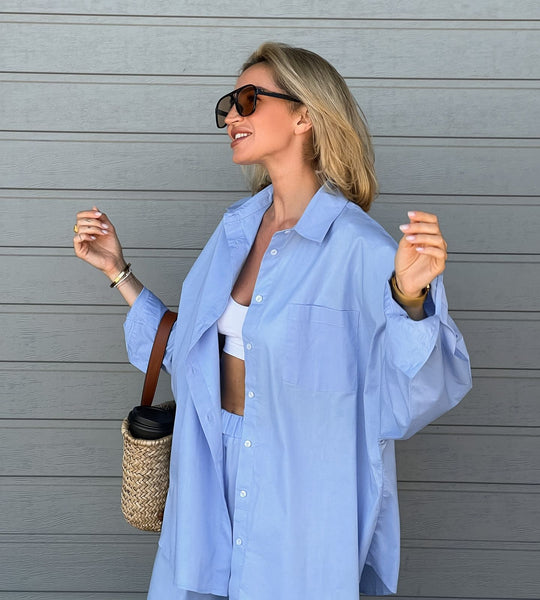 Damen Bequemes Set aus Oversized Hemd und Weiten Hosen EB