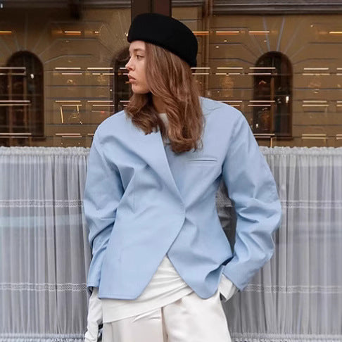 Damen Elegante Oversized-Blazerjacke mit asymmetrischem Schnitt und praktischen Taschen EB
