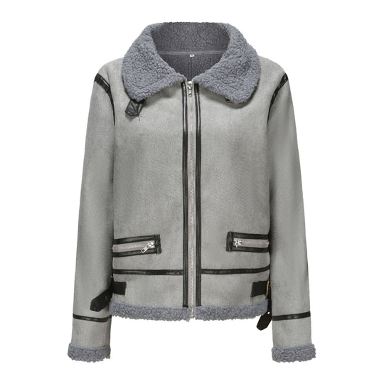 Damen trendige Faux-Fur-Jacke mit lässigem Schnitt und praktischen Taschen EB