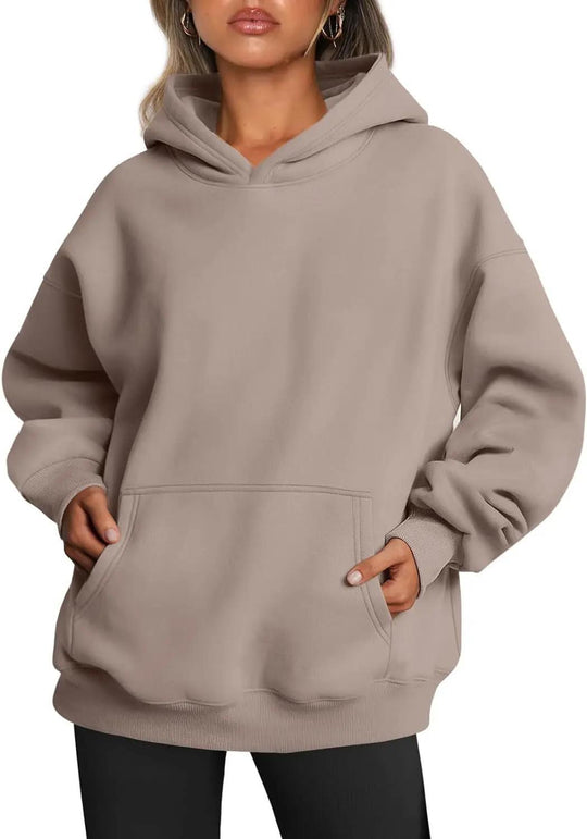 Damen nan oversized Kapuzenpullover mit verlängerter Silhouette und Kängurutasche EB