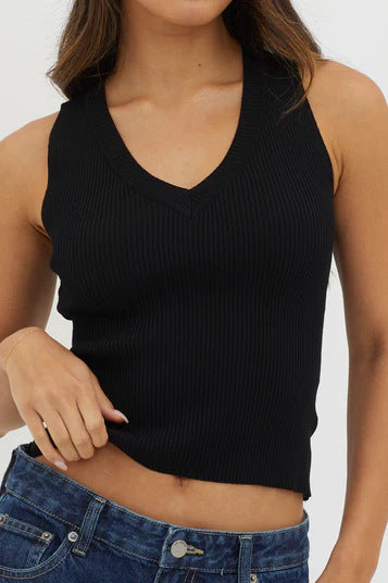 Damen figurbetontes V-Ausschnitt Rippenshirt EB