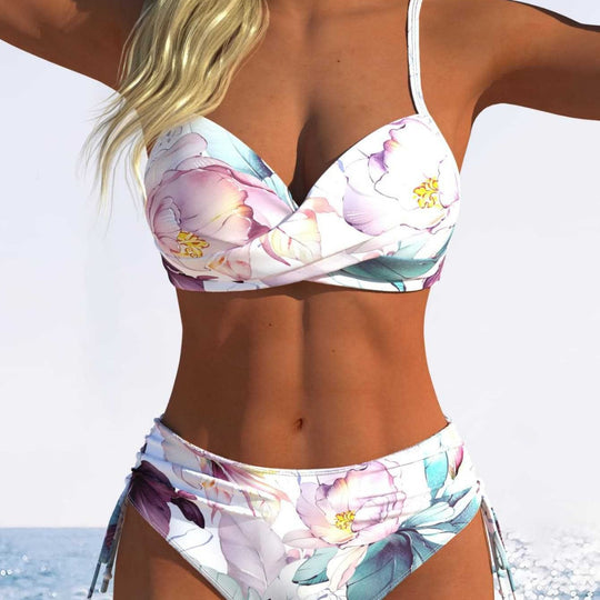 Damen Bikini-Set mit geometrischem Design und verstellbarem Bund EB