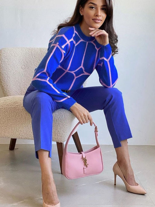Damen Modischer Strickpullover mit auffälligem geometrischem Design EB