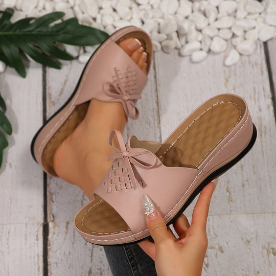 Damen Komfortable Mules mit dekorativem Knoten und geflochtenem Design EB