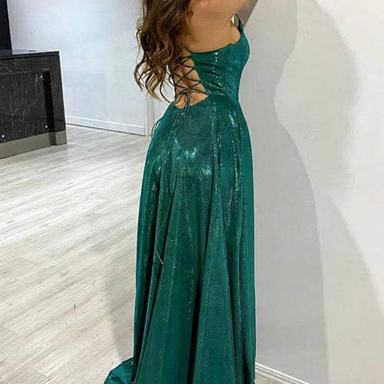 Damen Glamouröses Abendkleid mit funkelndem Satin und schwingendem Rock EB