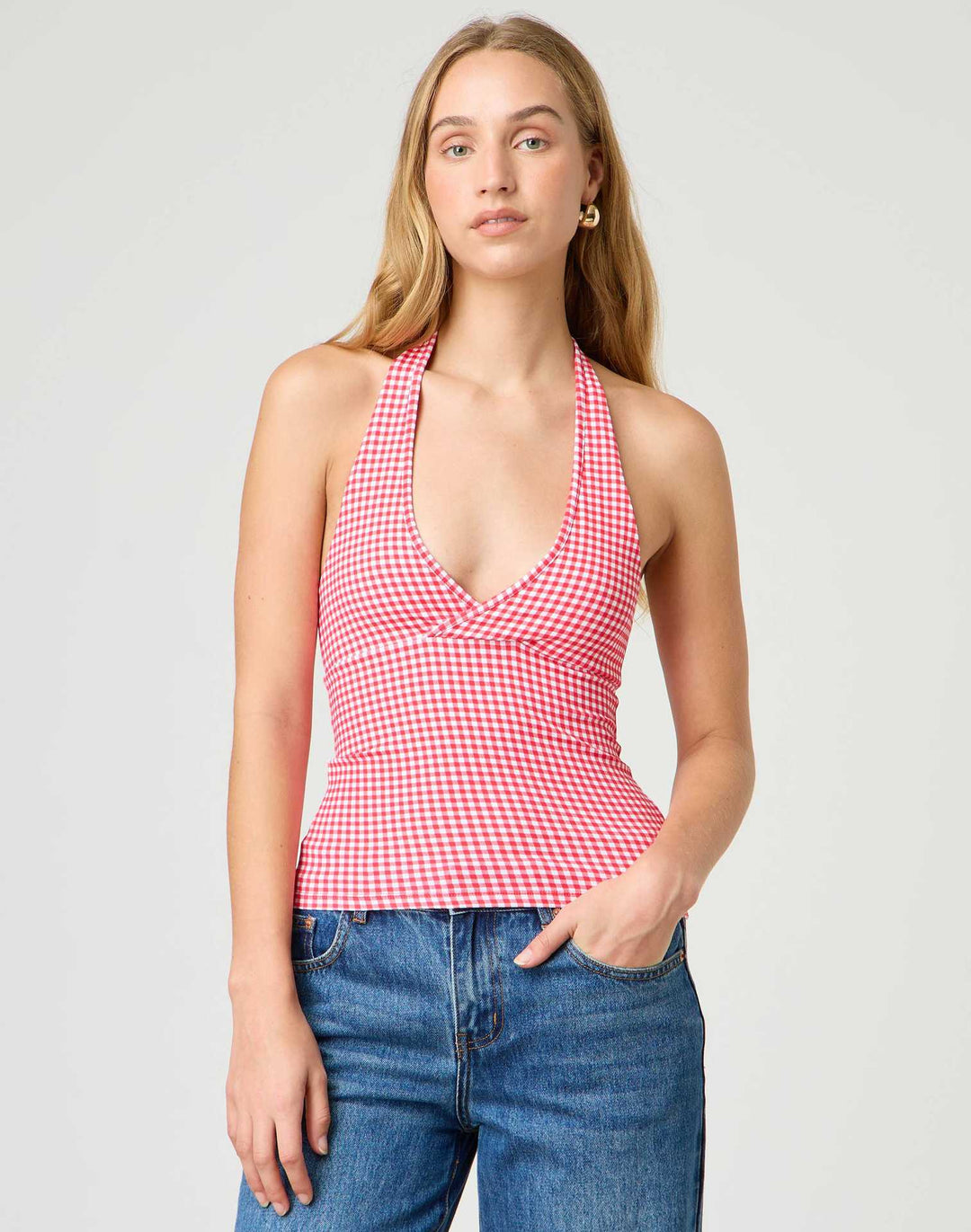 Damen Halter-Top mit Punktmuster und V-Ausschnitt EB