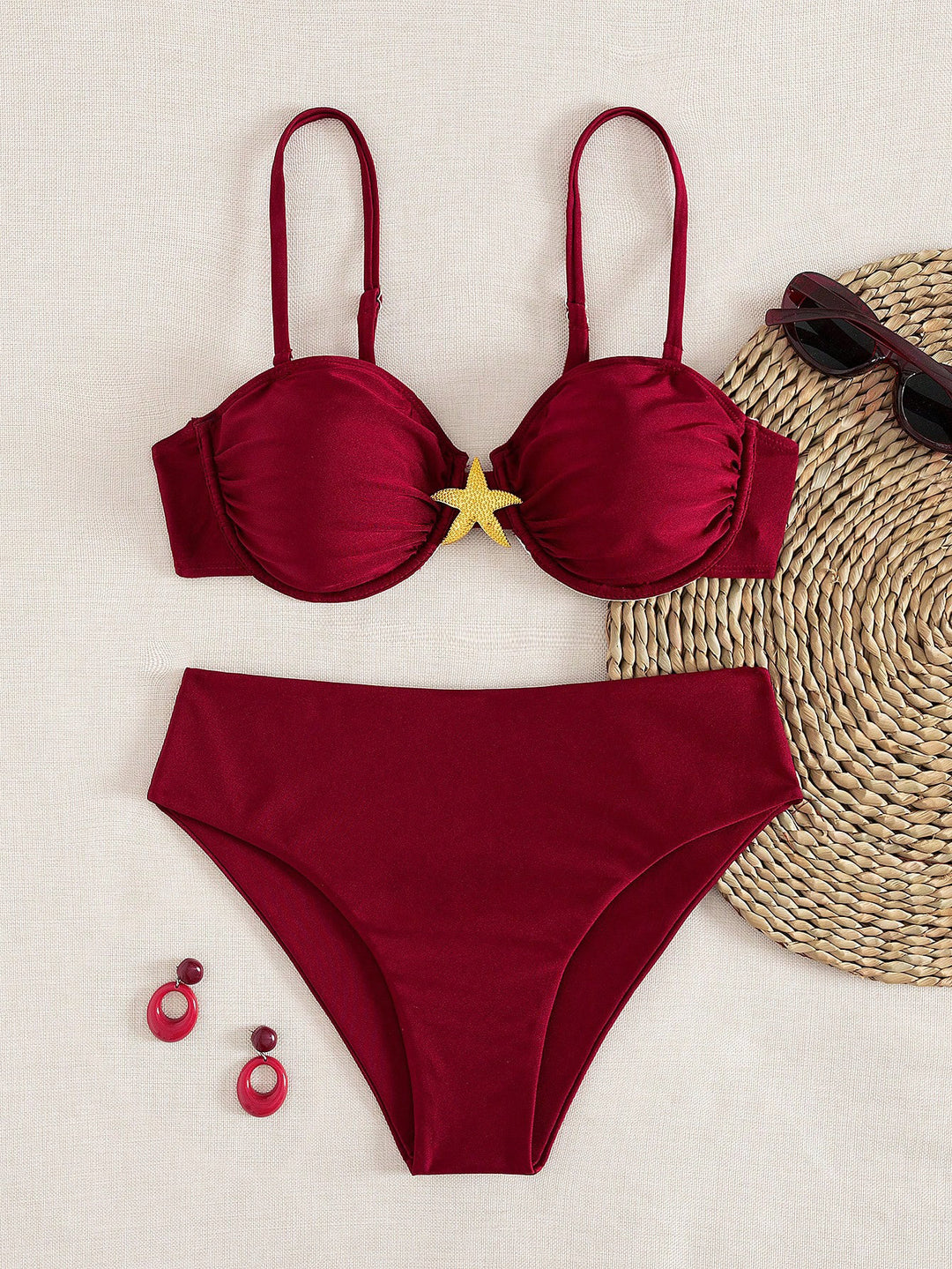 Damen Bikini-Set mit gepolstertem Oberteil und dekorativem Stern-Detail EB