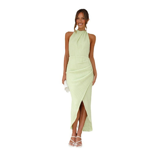 Damen Exklusives Langarm-Kleid mit hohem Kragen und Raffung EB
