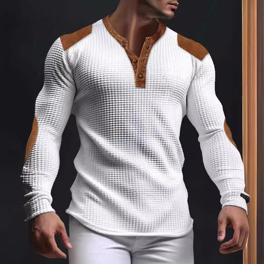 Herren Langarm-Henley-Shirt mit strukturiertem Gewebe und Kontrastdetails EB