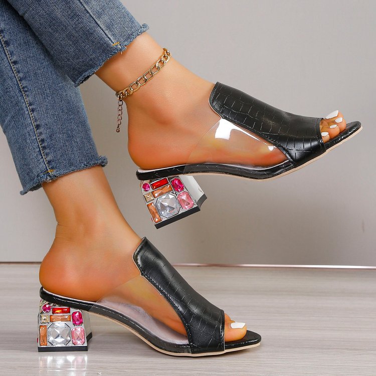 Damen Riemchen-Mules mit floralem Design und komfortablem Blockabsatz EB