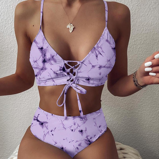 Damen Hochtailliertes Bikini-Set mit verstellbaren Schnürdetails EB