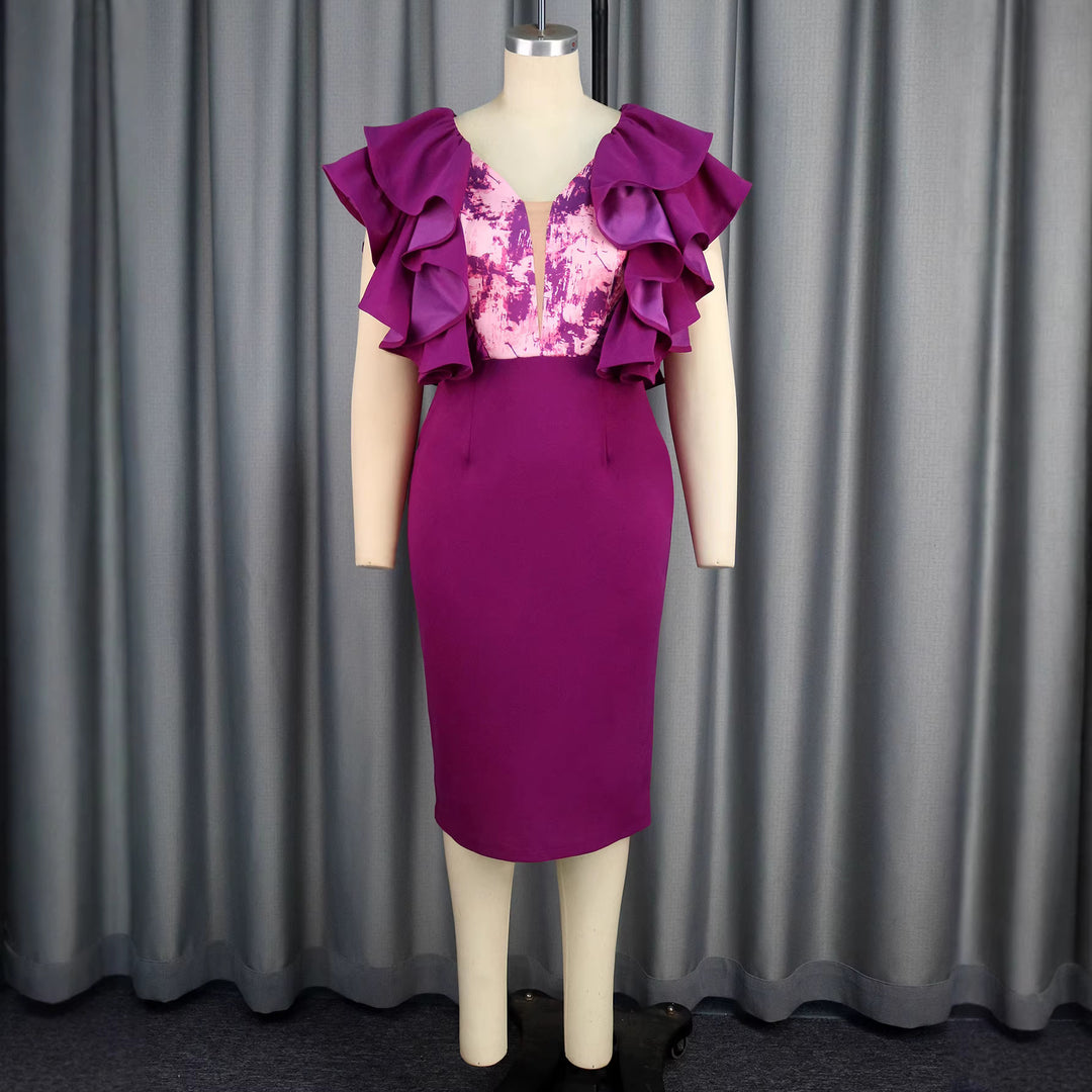 Damen Elegantes Kleid mit voluminösen Rüschen und figurbetonter Silhouette EB