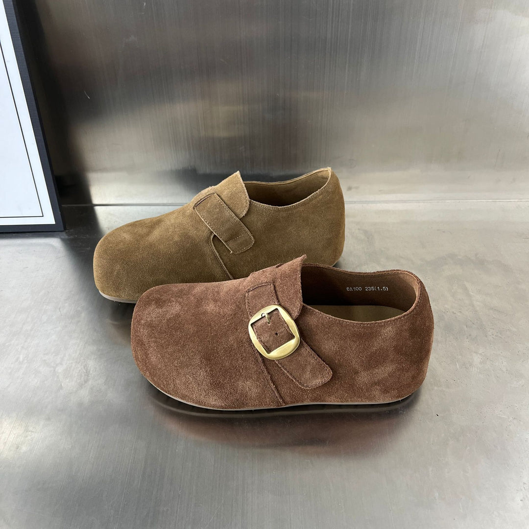 Damen Komfortable Wildleder-Clogs mit modischer Schnallenverzierung EB