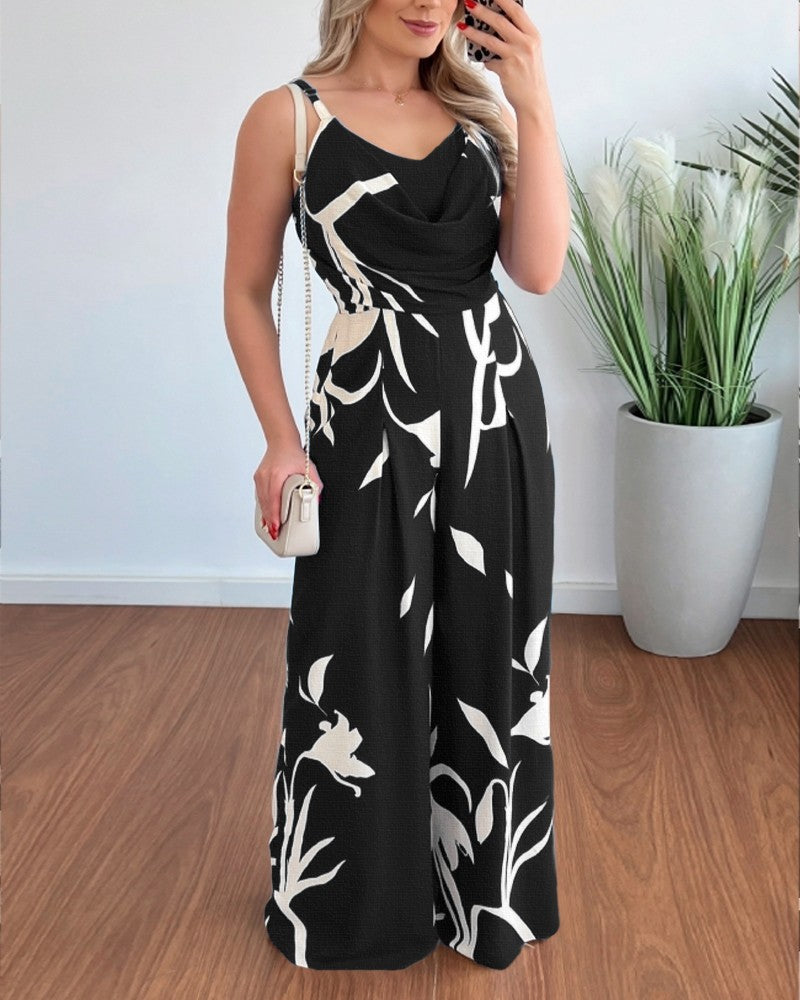 Damen eleganter Jumpsuit mit Casino-Ärmeln und Drapierung EB