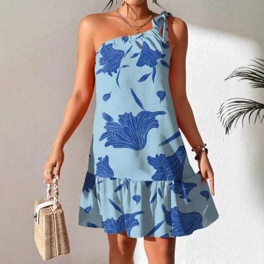 Damen Sommerliches Minikleid mit verspieltem Volant und asymmetrischem Saum EB