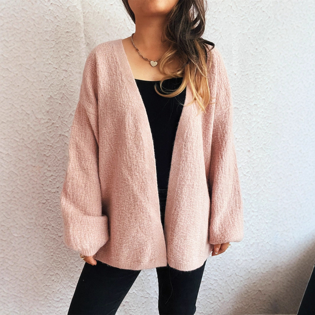 Damen lässige Strickjacke mit weitem Schnitt und voluminösen Ärmeln EB
