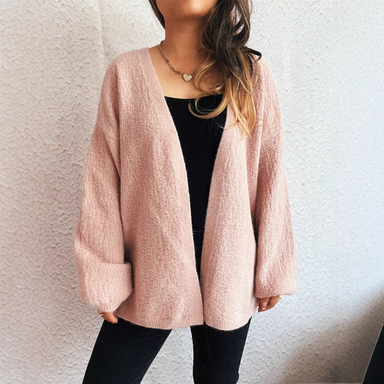 Damen lässige Strickjacke mit weitem Schnitt und voluminösen Ärmeln EB